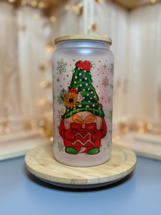 16oz Christmas Gnomes frosted Glass Can